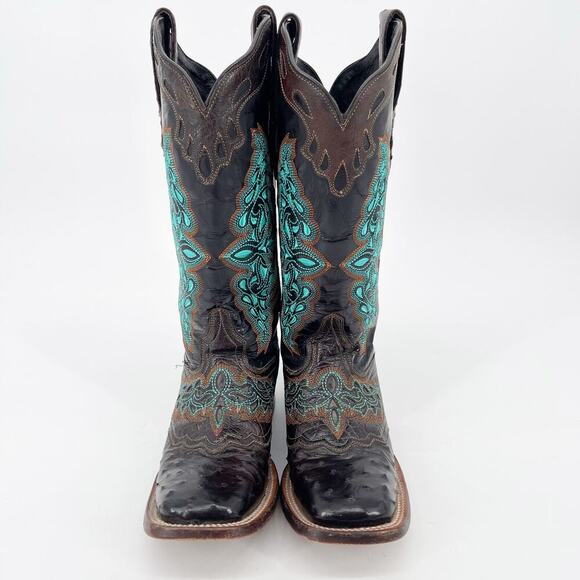 Lucchese Brown Black Turquoise Amberlyn Full Quill Ostrich Cowgirl Boot size 6.5 - Picture 5 of 11